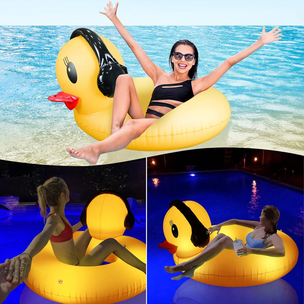 DeeprBetter Schwimmreifen Ente mit LED Licht Solar 107cm Pool Luftmatratze Badei