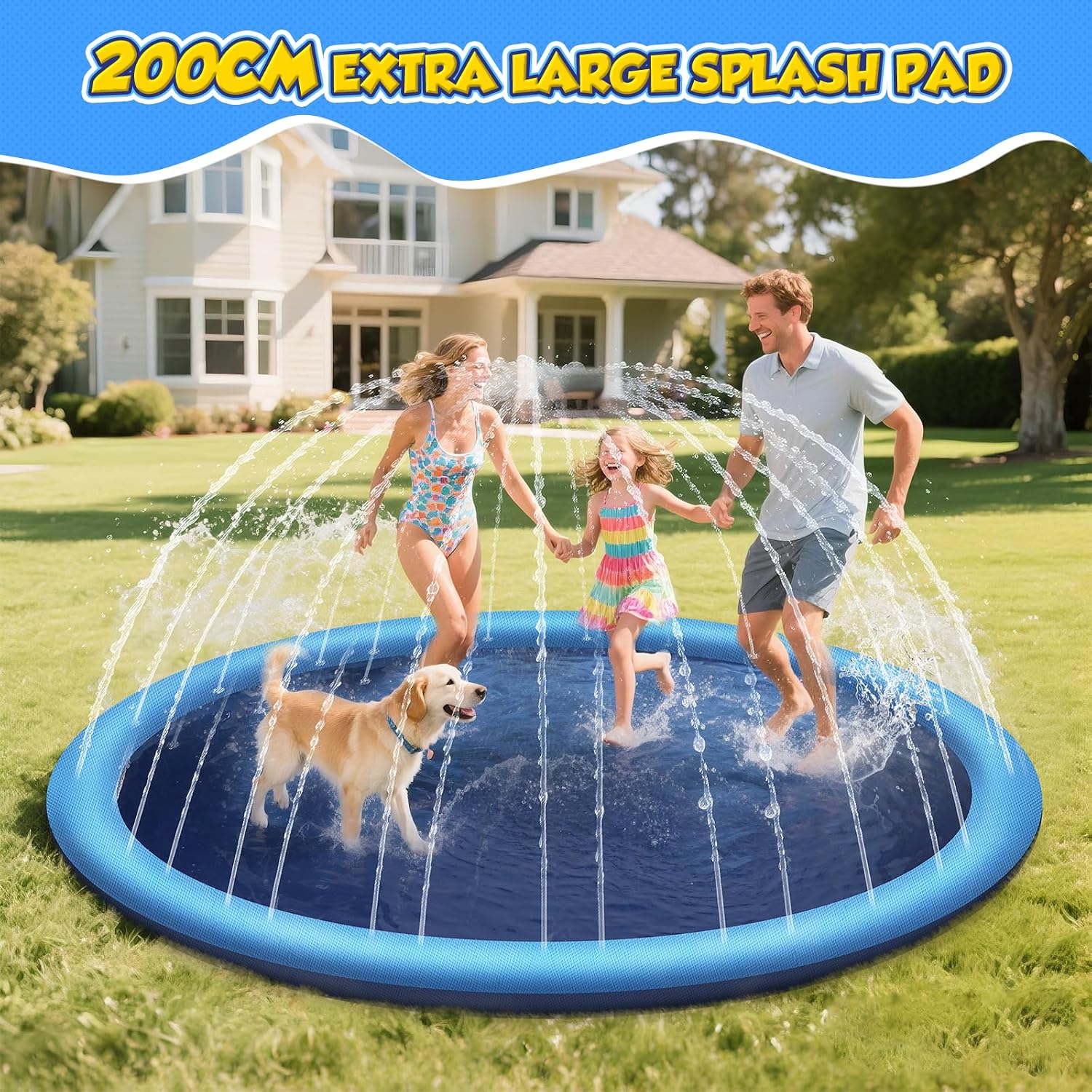 Wassersprinkler Splash Pad 200 cm rund mit Antirutsch Kinder Gartenspielzeug