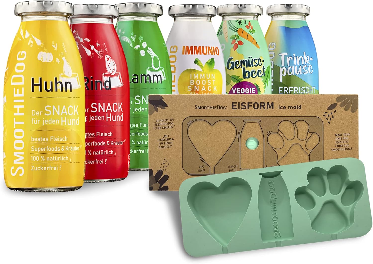 SmoothieDog 6er Mix Probierset 6x250 ml Lamm Rind Huhn fuer Hunde