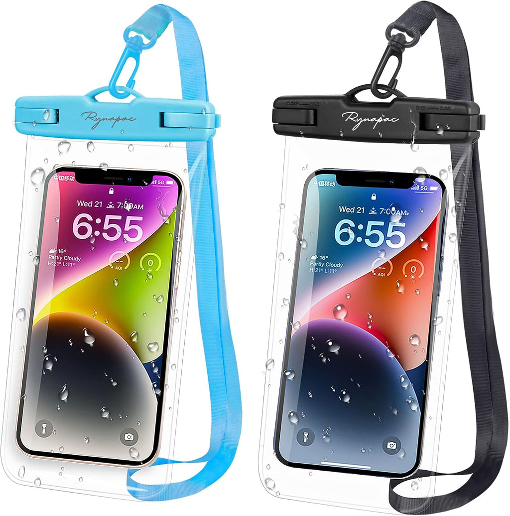 Rynapac wasserdichte Handytasche IPX8 bis 7" 2er Set Schwarz+Gruen fuer iPhone 16/