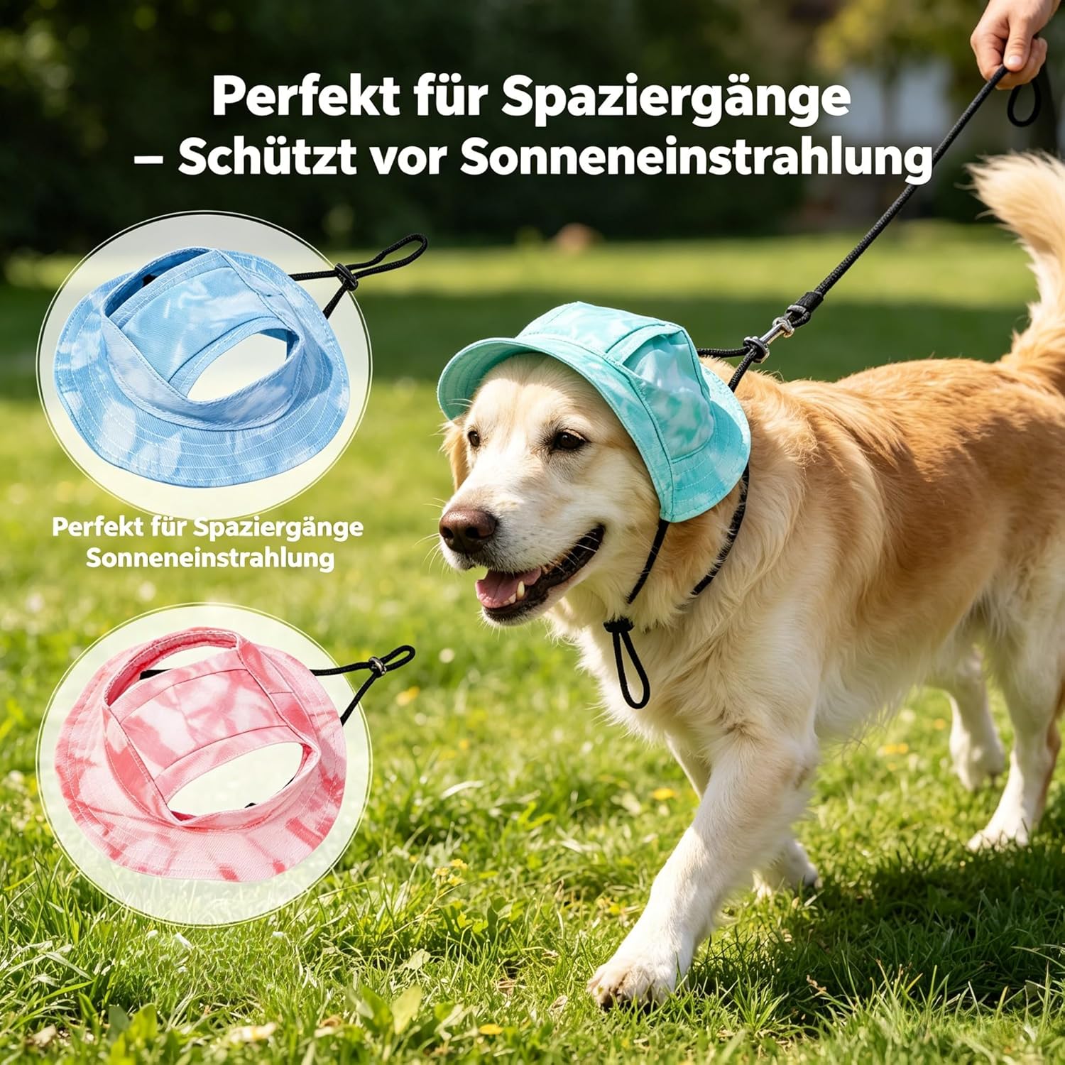 4er Set Haustier Sonnenhut mit Ohrloechern verstellbar S 27 cm Milchmuster