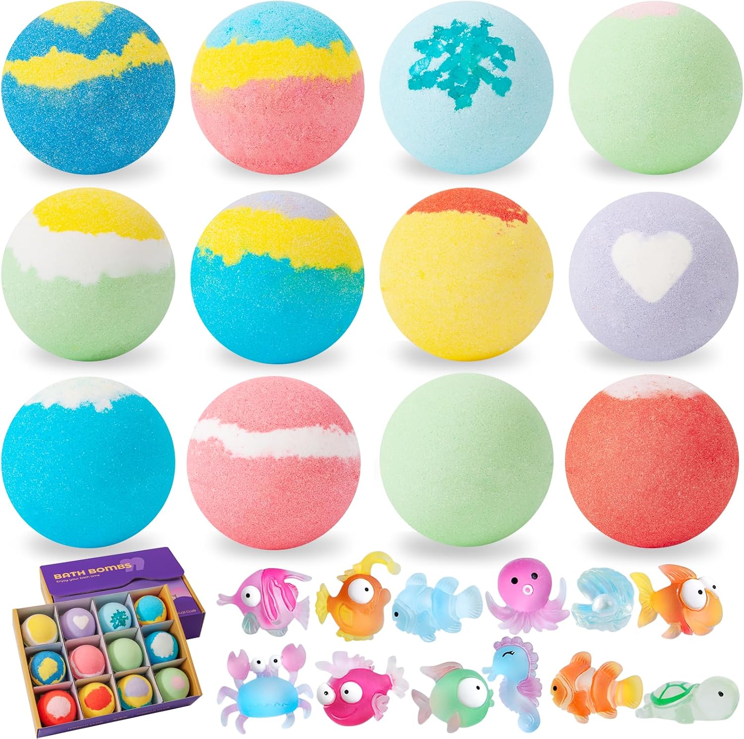 Badebomben Kinder 12er Set mit Ueberraschungsspielzeug Bio Badekugeln