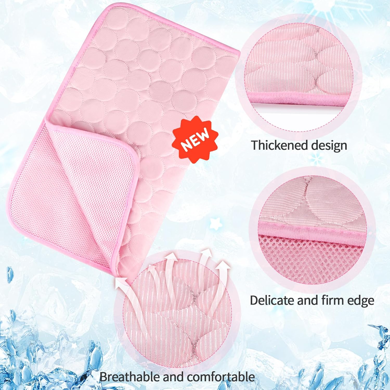 Kuehldecke fuer Hunde und Katzen 70×55 cm Rosa kuehlende Matte 1cm-70cm