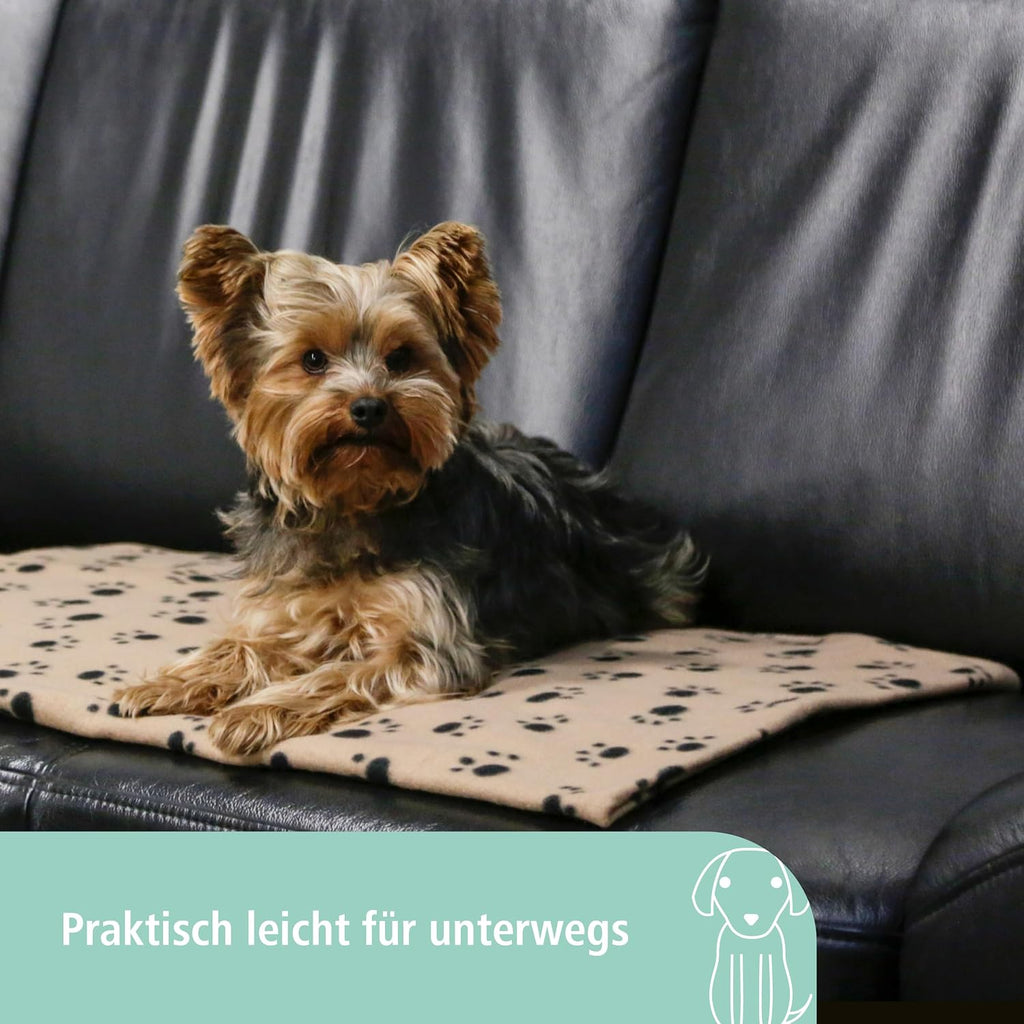 Kerbl Hundedecke Stella 140x100 cm beige Pfoten Fleece Moebelschutz