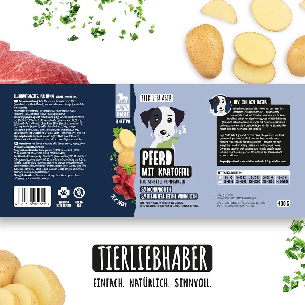 TIERLIEBHABER Hundefutter Nass Pferd mit Kartoffeln 94% Fleischanteil