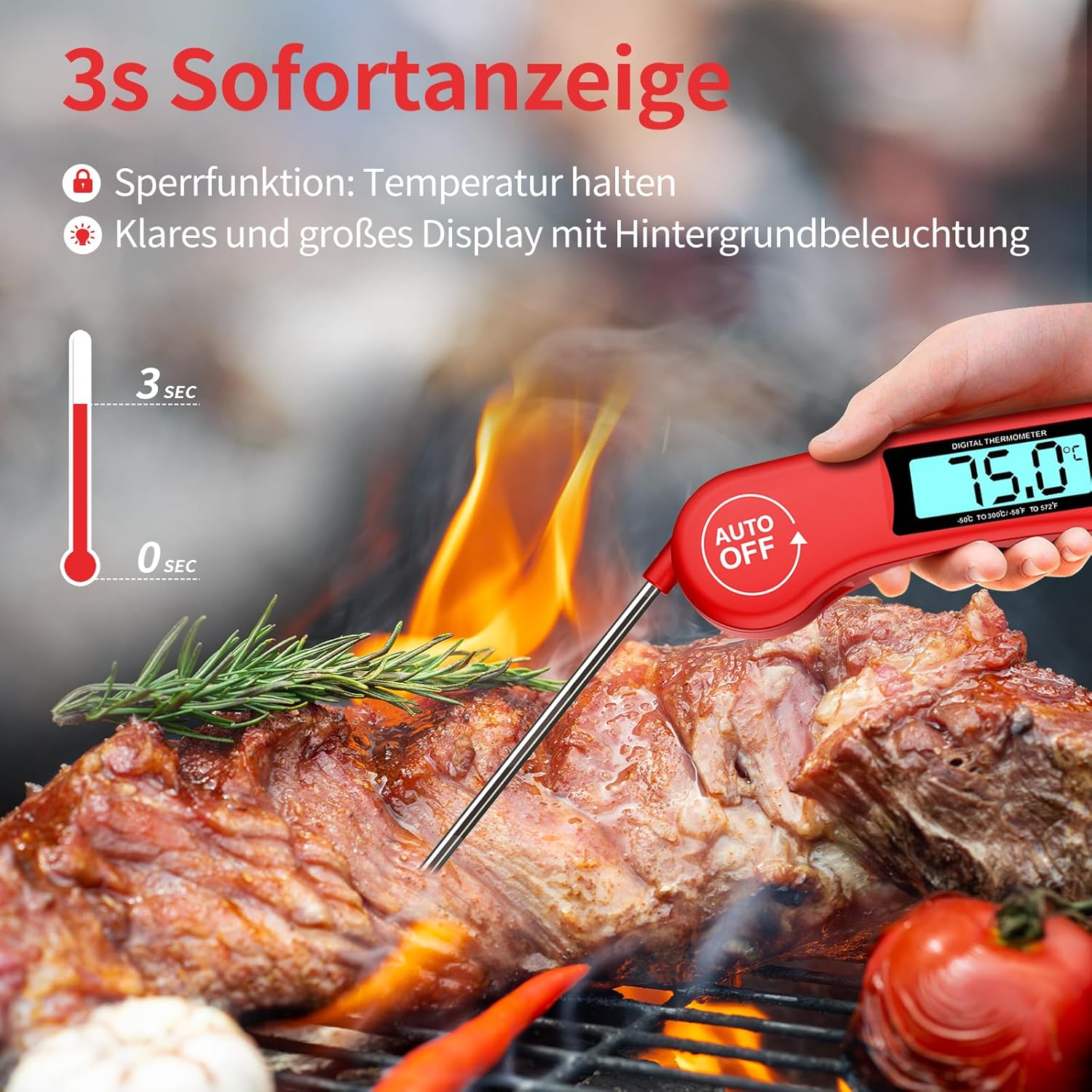 DOQAUS digitales Fleischthermometer mit langer Sonde LCD 3s Messung