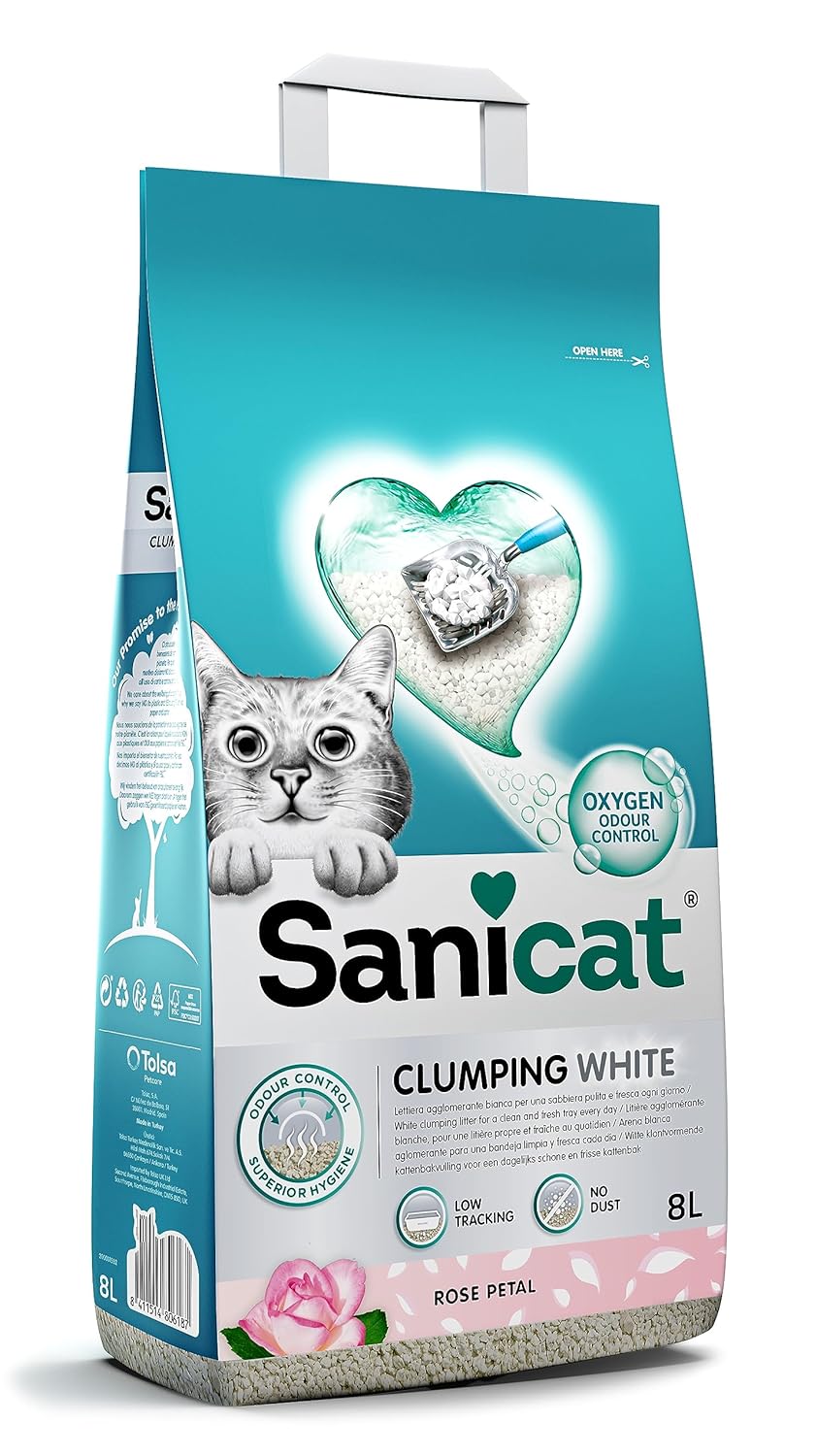 Sanicat Weisse Klumpstreu 8L mit Rosenduft geruchsbindend