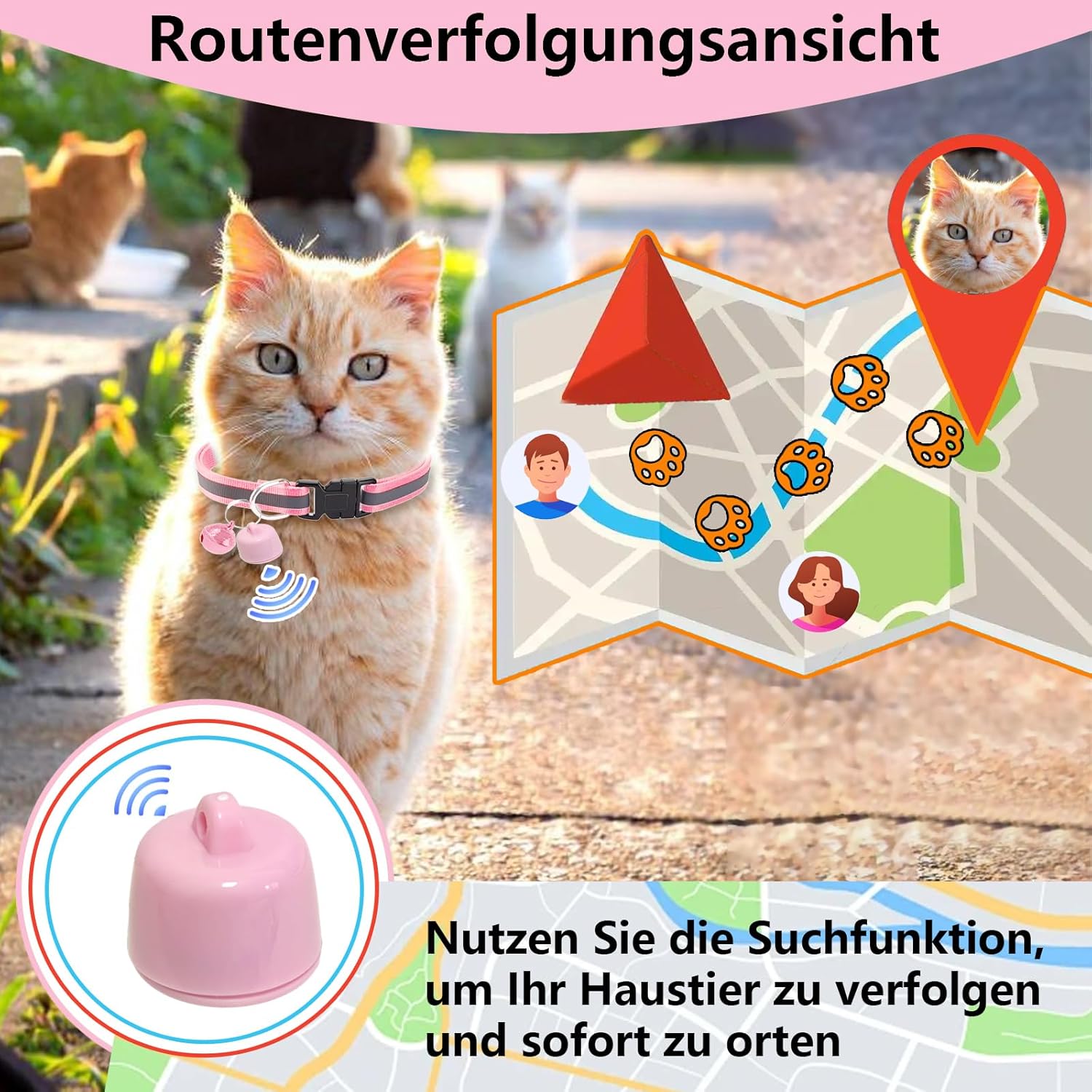 GPS Tracker fuer Katze und Hund Mini Halsband Tracker ohne Abo mit weltweiter Ortung