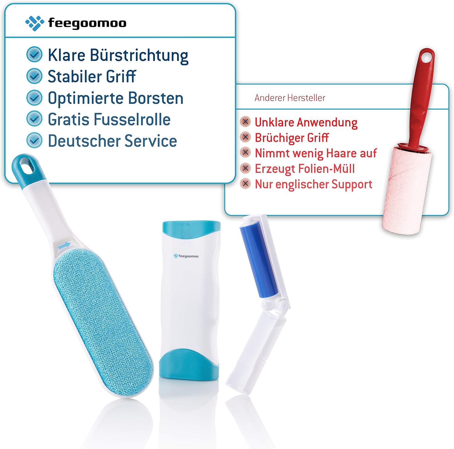 Fusselbuerste Set mit faltbarer Fusselrolle Blau wiederverwendbar gegen Tierhaare