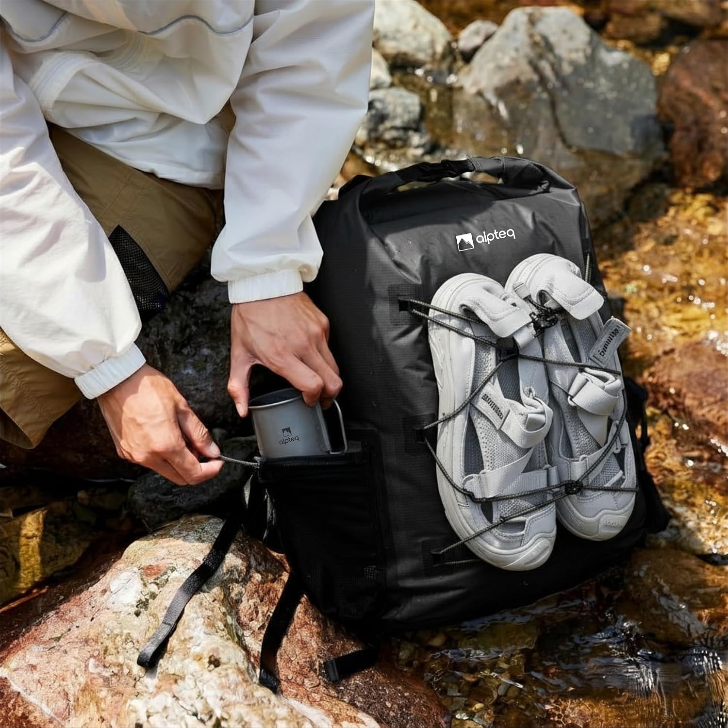 AlpPack Rucksack wasserdicht Rolltop ultraleicht Trekking Wandern Reisen