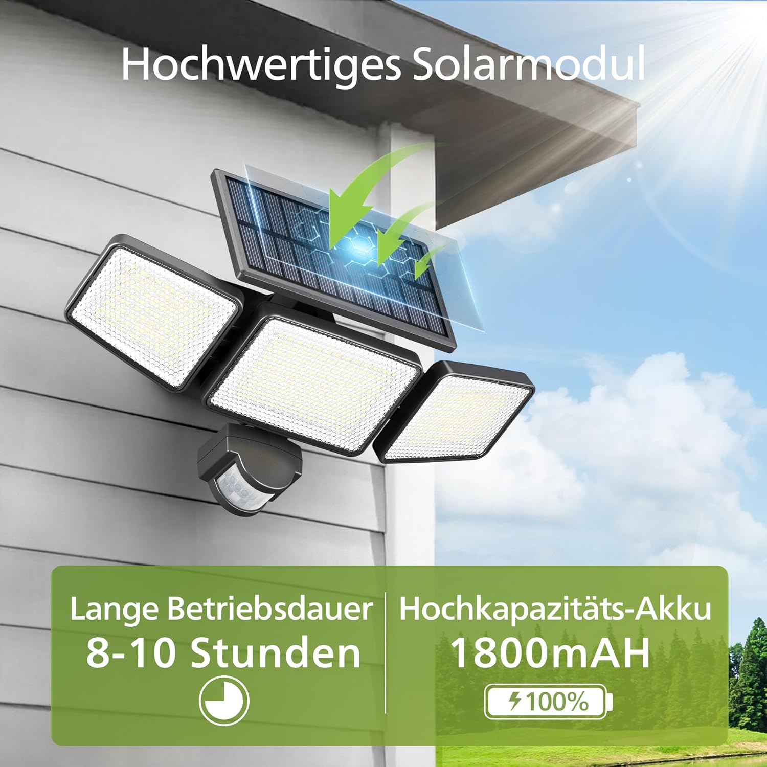 Philips Solar Aussenwandfluter 3 Koepfe 302 LED 1200 lm Bewegungsmelder IP65 (2 St