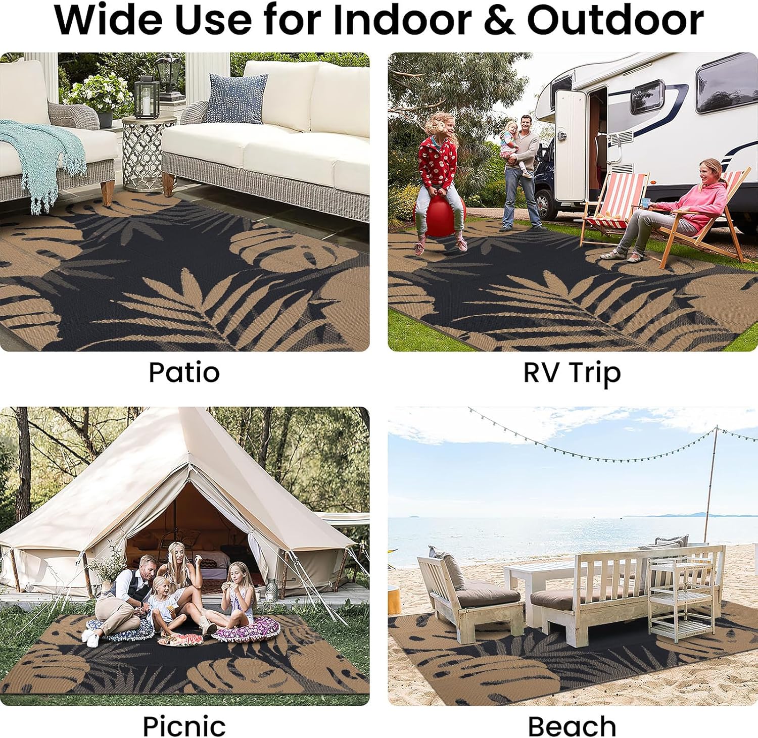 Homaxy Outdoor Teppich 120x180 cm wendbar wetterfest UV-bestaendig 180cm-360cm