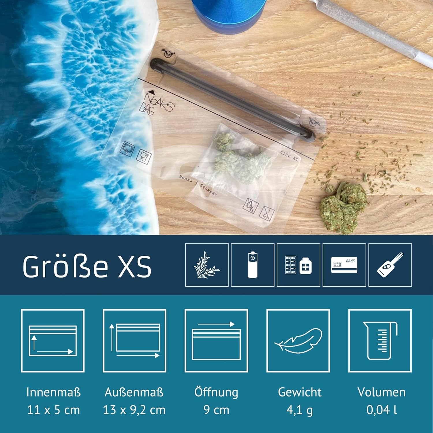 Noaks Bags 5er-Set wasserdichte Beutel IPX8 luft- und geruchsdicht Reise-Organiz