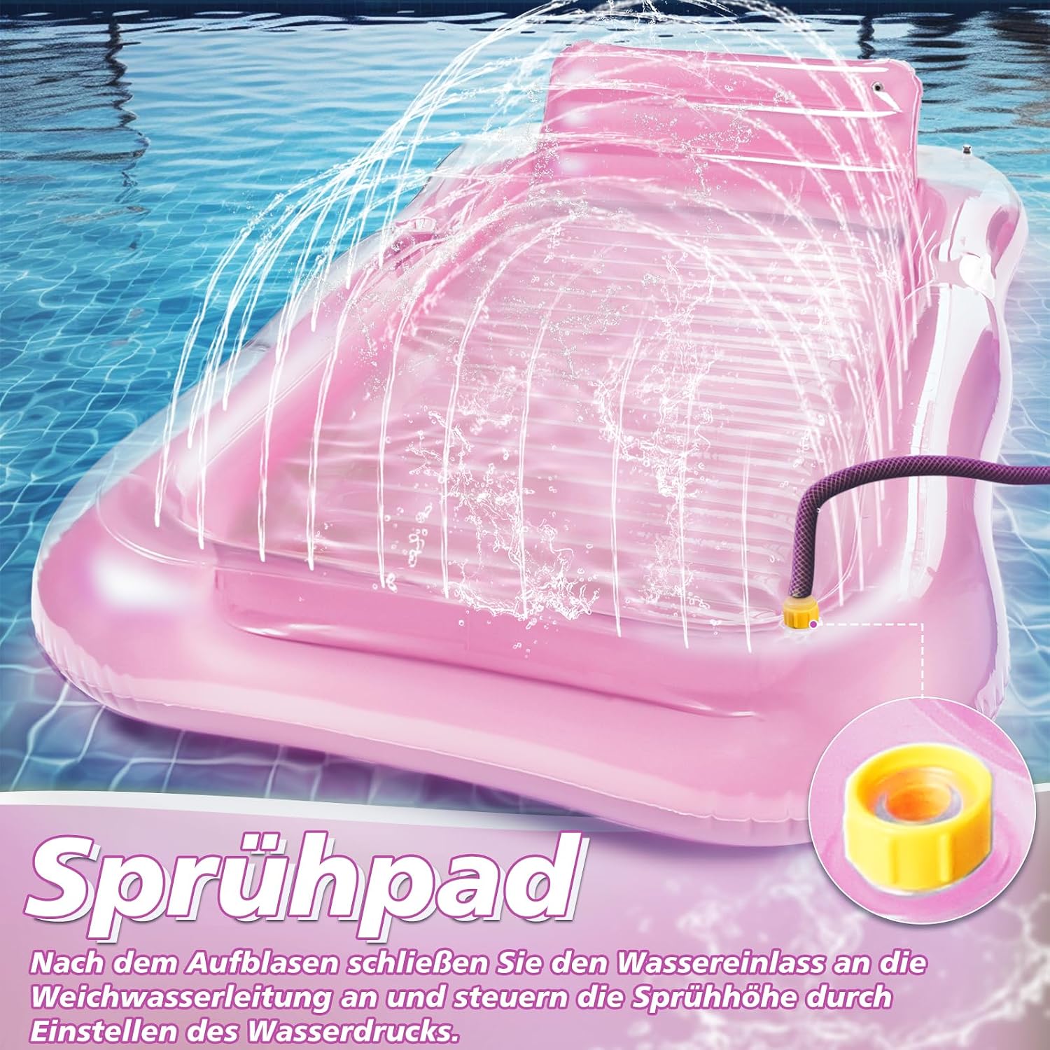 JONRRYIN Luftmatratze fuer Erwachsene mit Sprinkler, grosse Schwimminsel