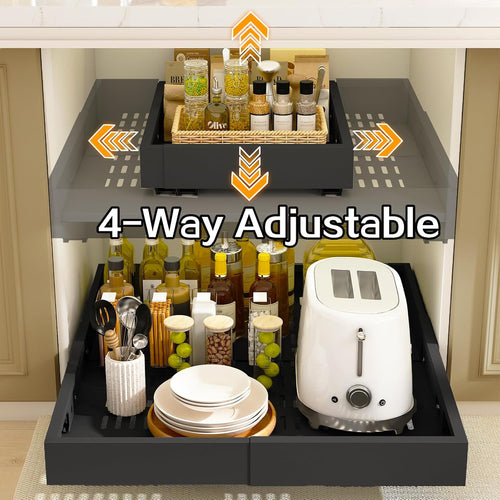 2x Ausziehbare Teleskopschublade Kueche Schrank Organizer Weiss 41cm-53cm
