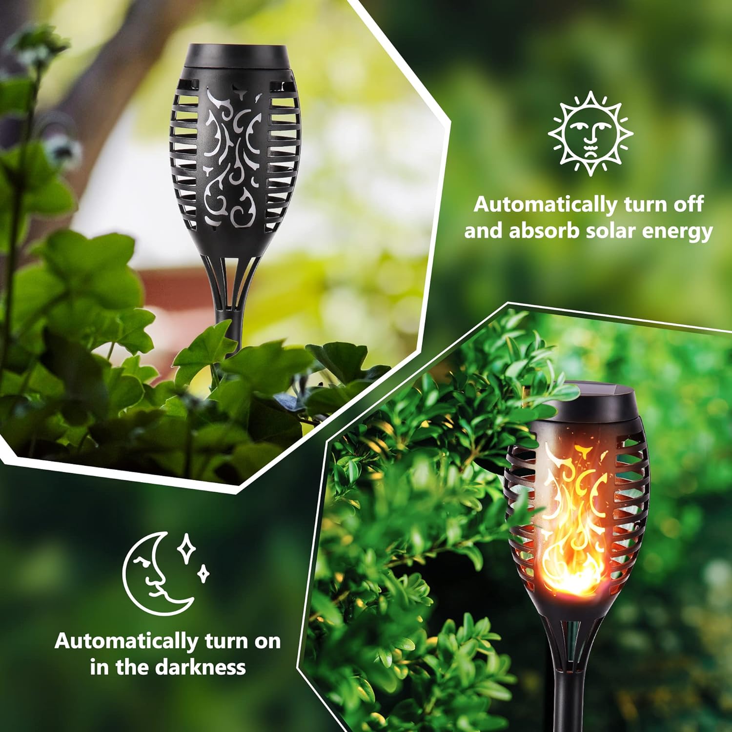 Geemoo Solar-Fackeln 6er Set mit Flammeneffekt, IP65 Wasserdicht, Garten