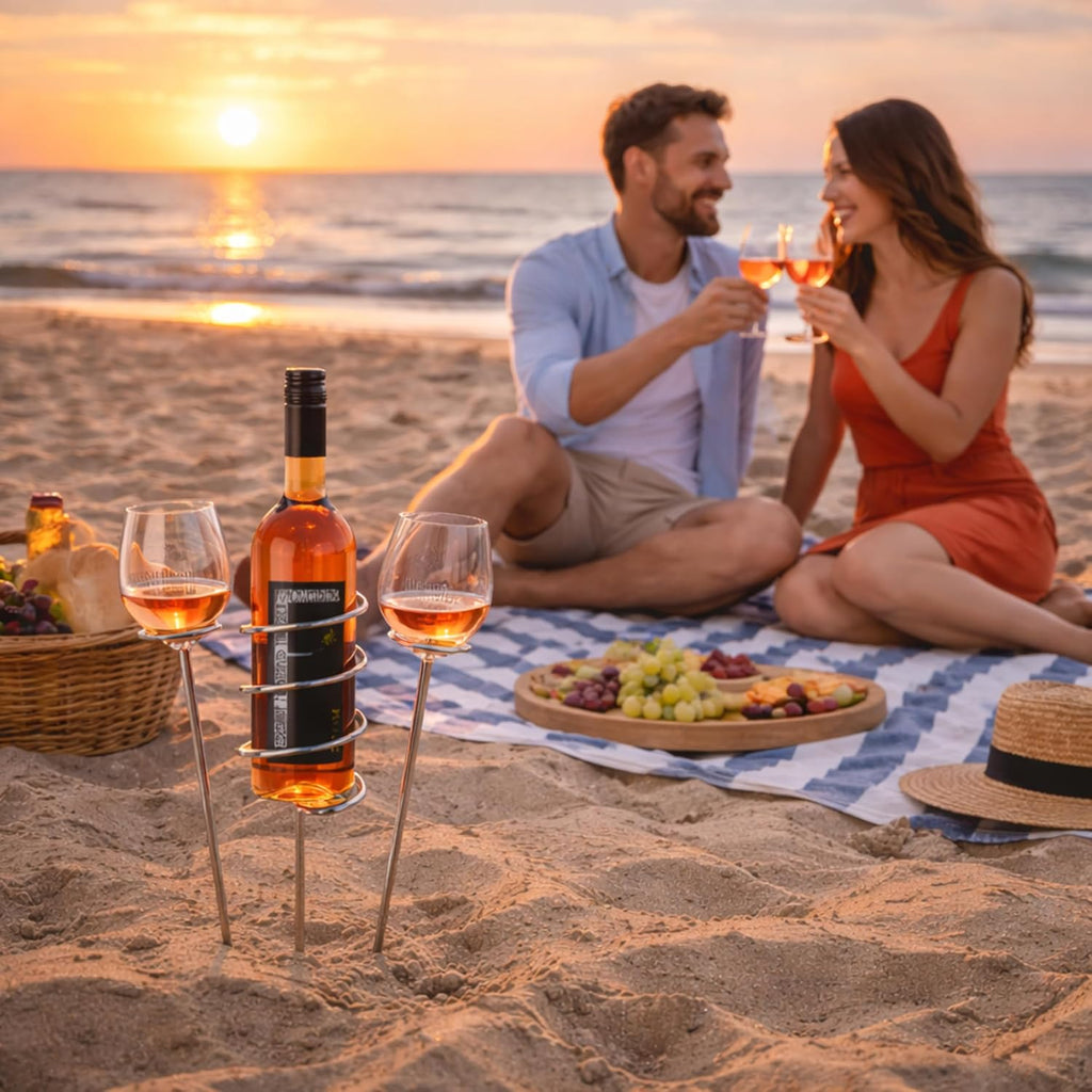 Weinstaender Edelstahl faltbar - Flaschenhalter und Glashalter fuer Picknick