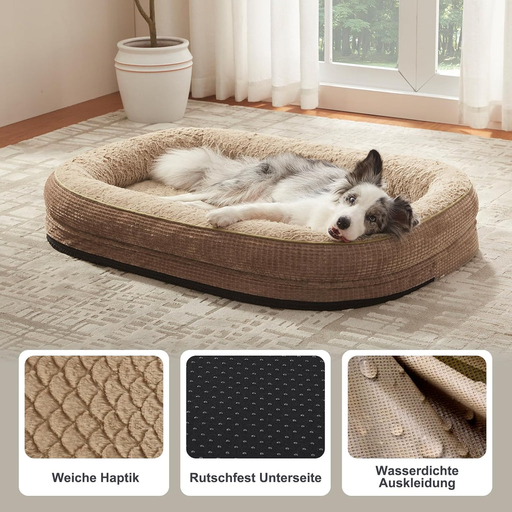 Orthopaedisches Hundebett mit Nackenrolle fuer mittelgrosse Hunde 15cm-19cm