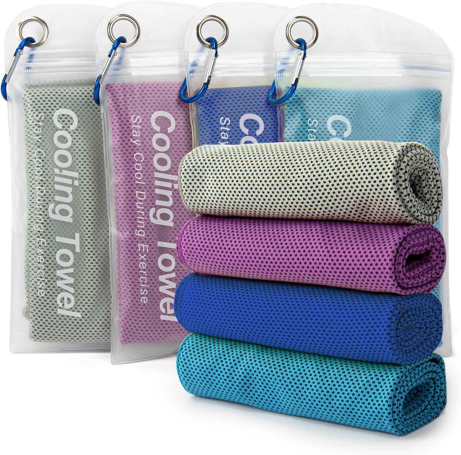 LONGKING Kuehlhandtuch 4er Set 100x30 cm Sport Fitness Kuehltuch