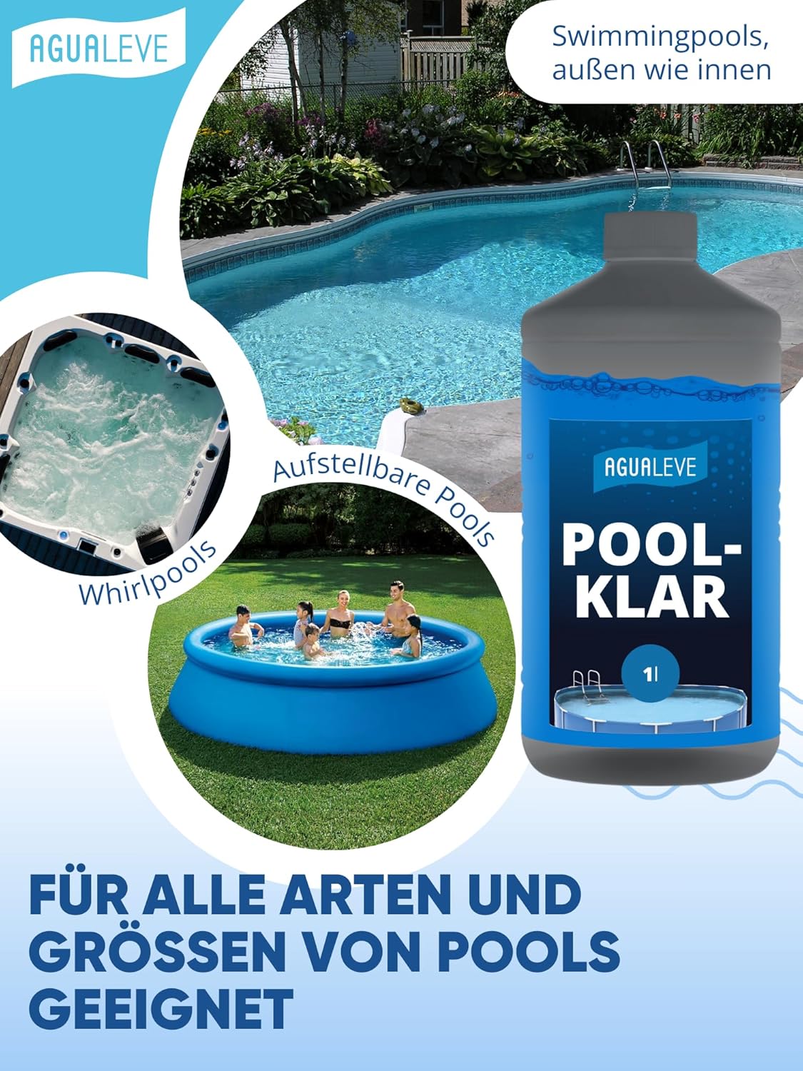AGUALEVE Poolklar Kristallklar Formel fuer klares Poolwasser Made in Germany