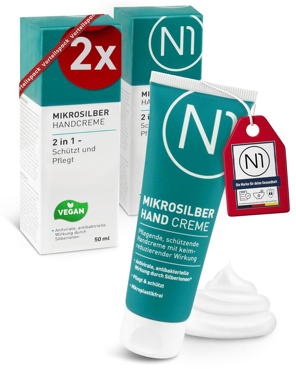 N1 Mikrosilber Handcreme fuer sehr trockene Haende mit Desinfektion