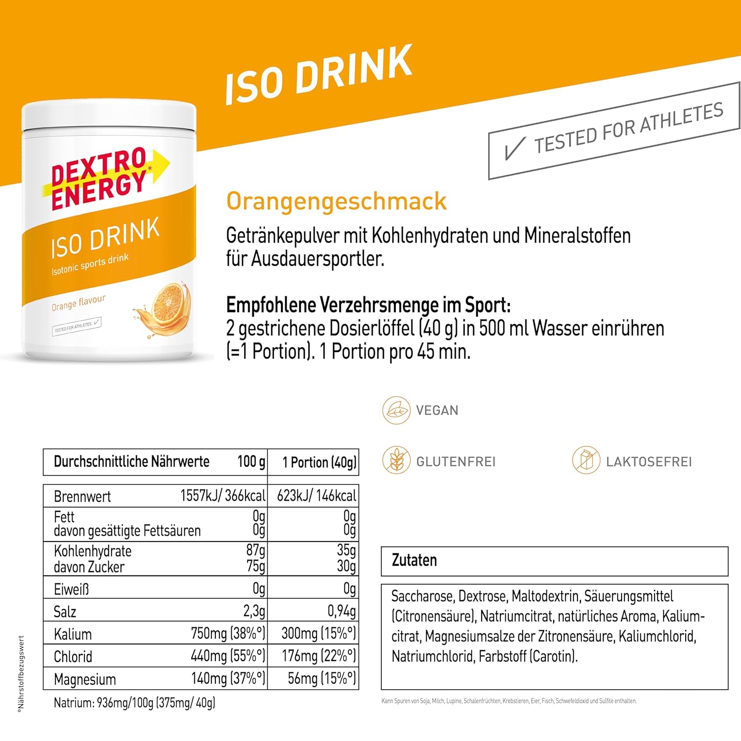 Dextro Energy Iso Drink Elektrolyte Lemon mit Natrium Magnesium Kalium vers