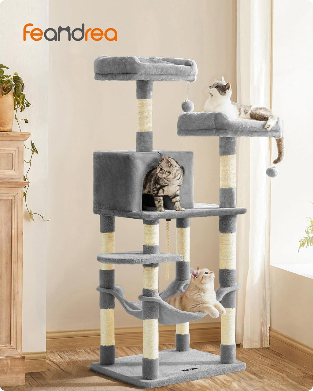 Feandrea Kratzbaum Katzenbaum mit Kratzsaeulen Plattformen und Hoehle