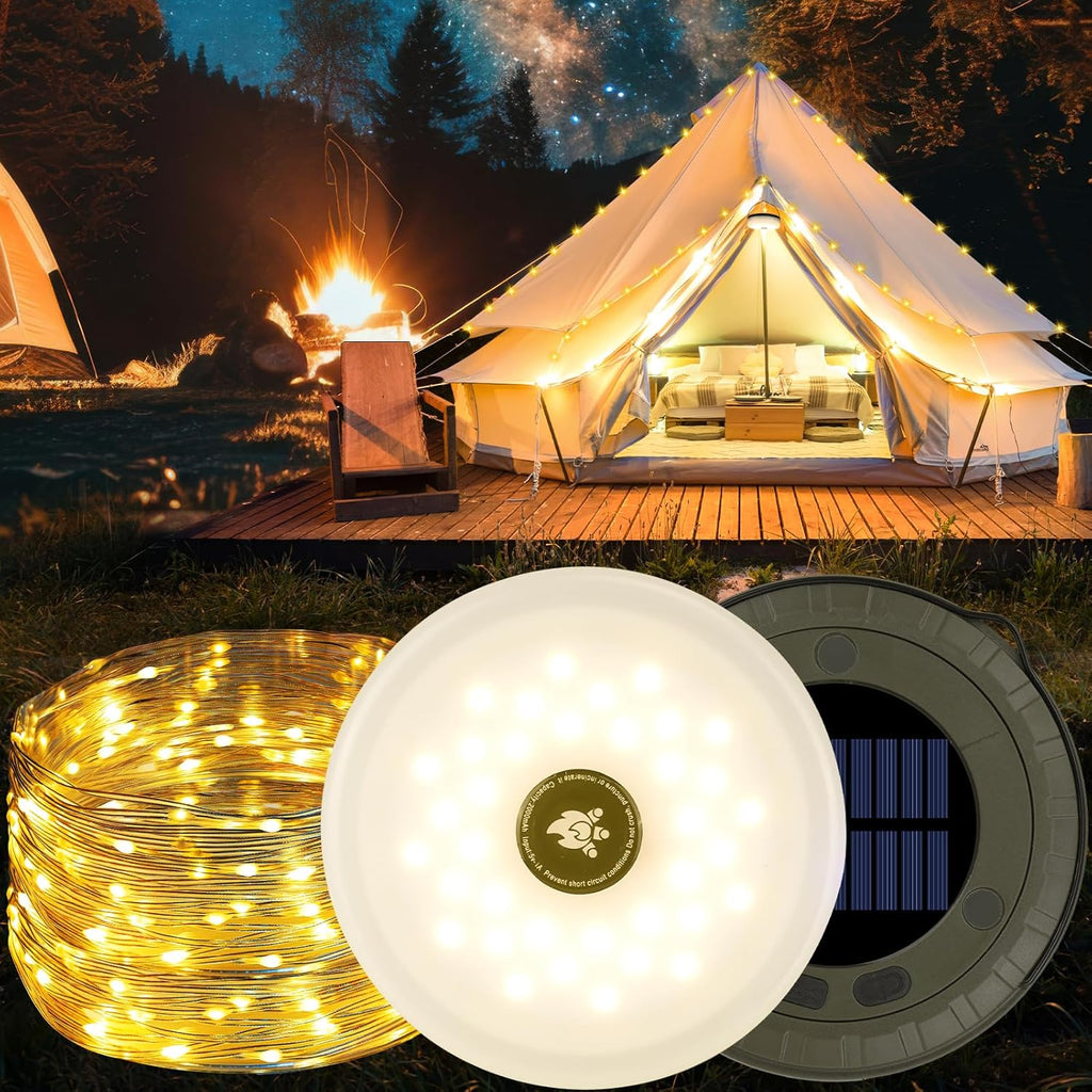 RISEMART Solar Lichterkette 10 m aufrollbar wasserdicht 5 Modi fuer Camping Hof