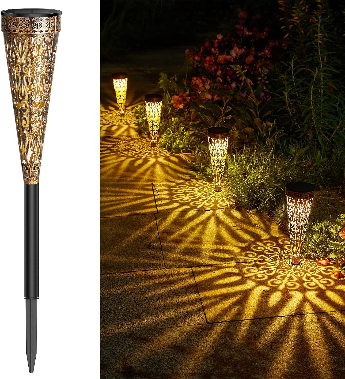 GEARLTIE Solarlampen Aussen 4er Set 800mAh warm/weiss IP65 Metall Lampion