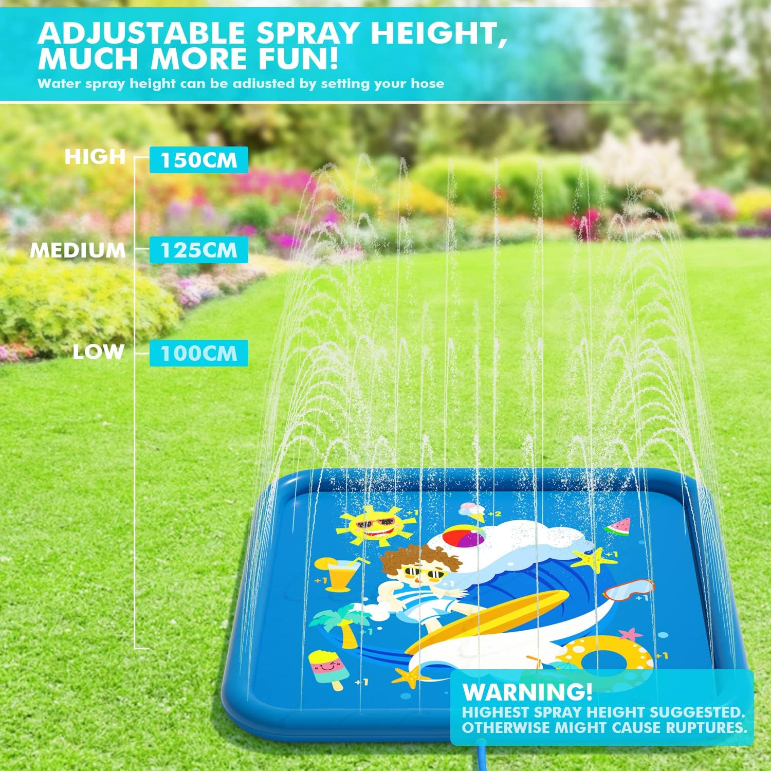 Peradix Sprinkler Wasser-Spielmatte 170 cm Anti-Rutsch Garten Kinder