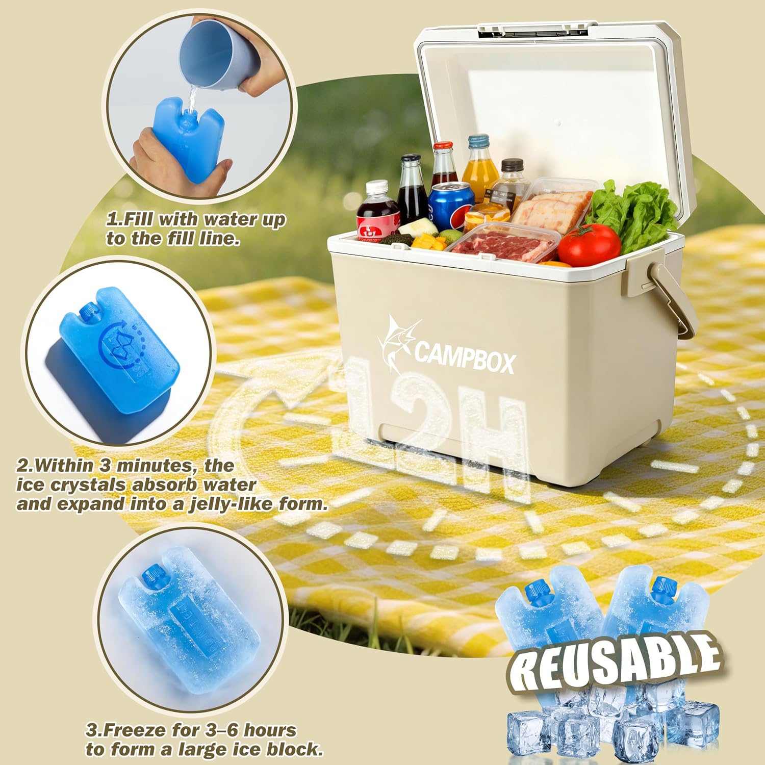 JONRRYIN Kuehlbox - passive Thermobox mit 2 Kuehlakkus, bis 12 Std.