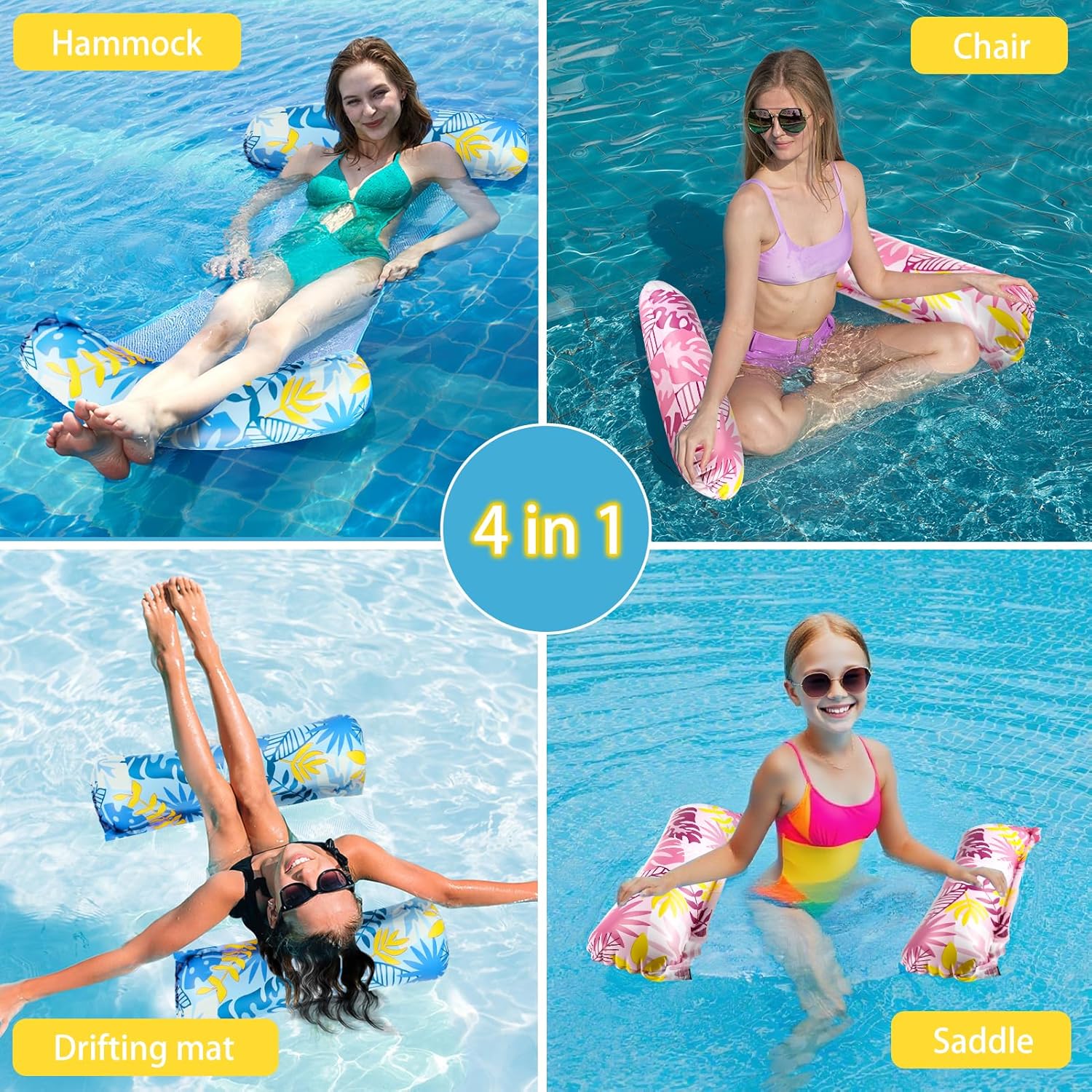 Zikenis 2er Set Aufblasbare Wasserhaengematte mit Netz und Pumpe