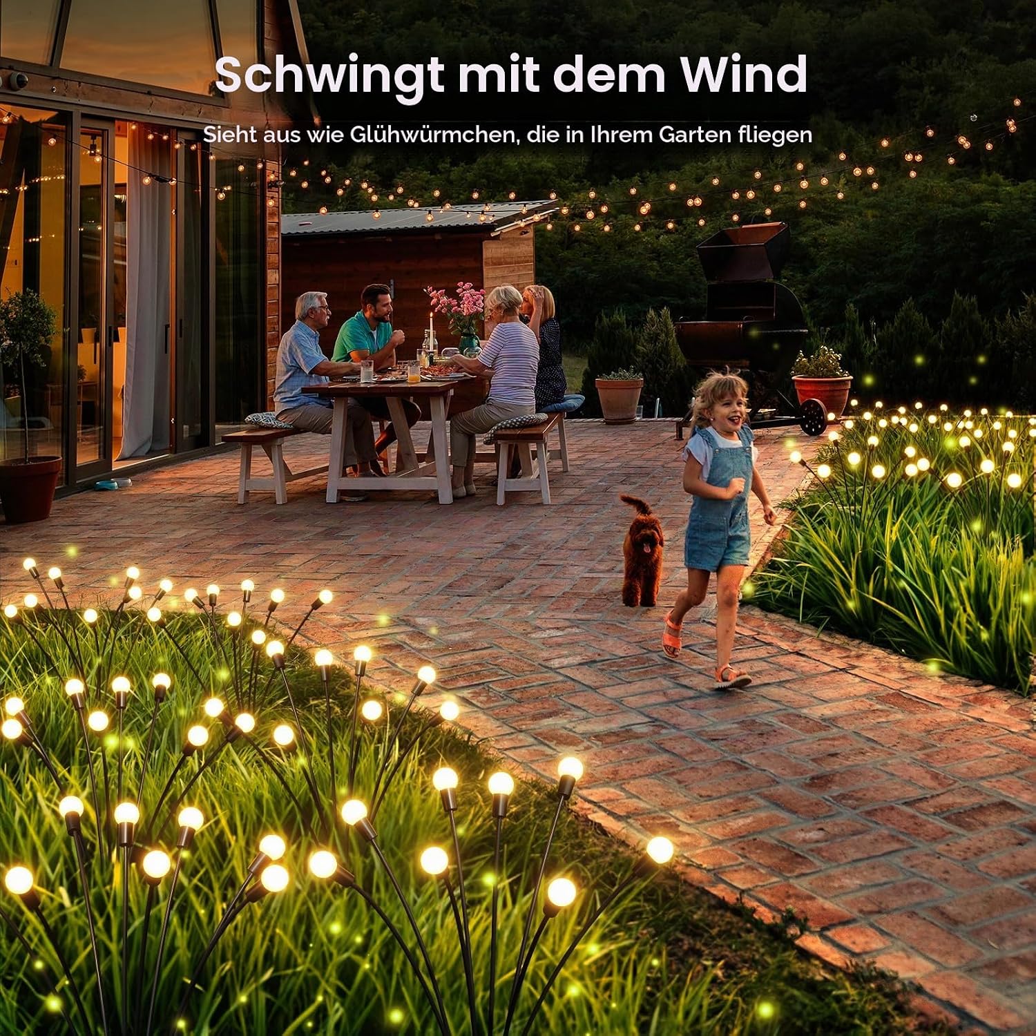 GEARLITE Firefly Solarlampen 4er Set, 32 LED Warmweiss, IP65 Gartenbeleuchtung
