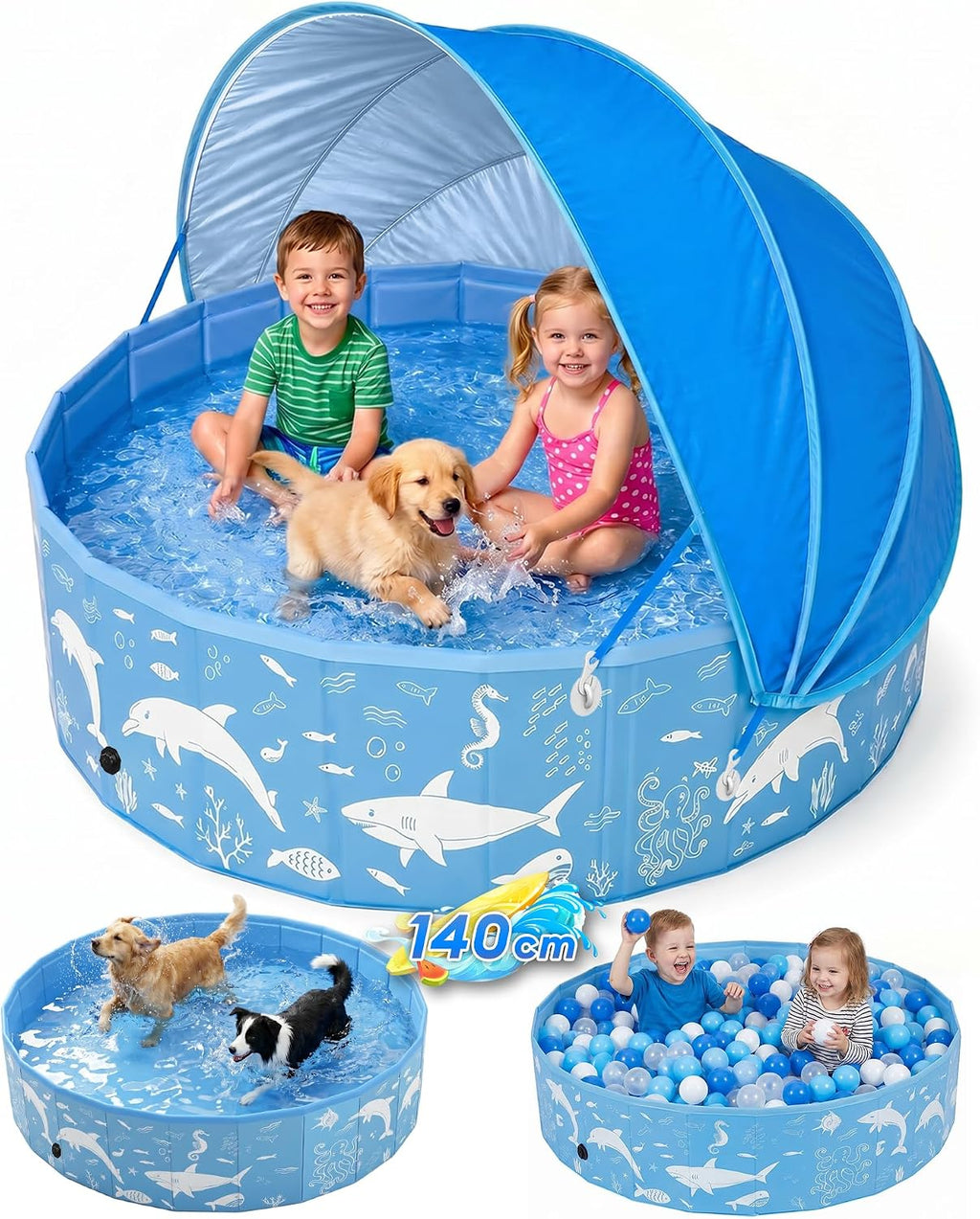 EPN Hundepool faltbar 200x40 cm PVC extra gross rutschfester Boden 140cm-200cm