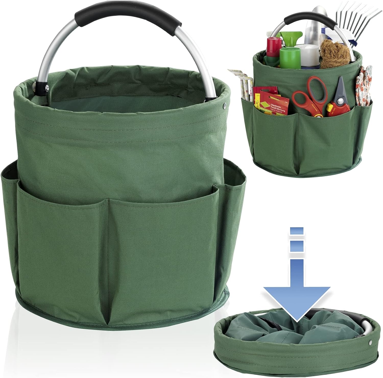 Maximex Reinigungs-Caddy faltbar Gruen mit 6 Taschen gepolsterter Griff