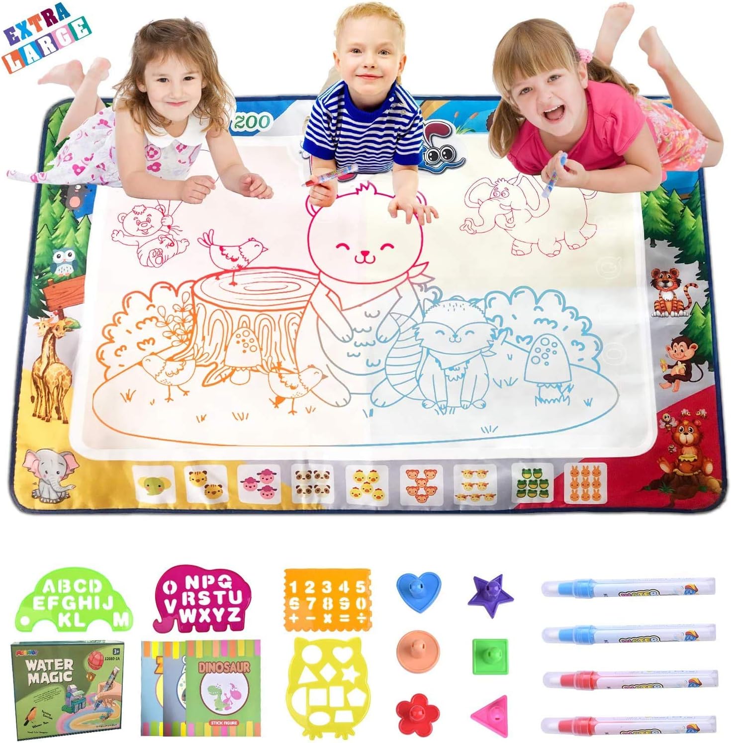 MOONTOY Wassermalmatte 120x80 cm Magic Doodle Malmatte mit Wasserstift