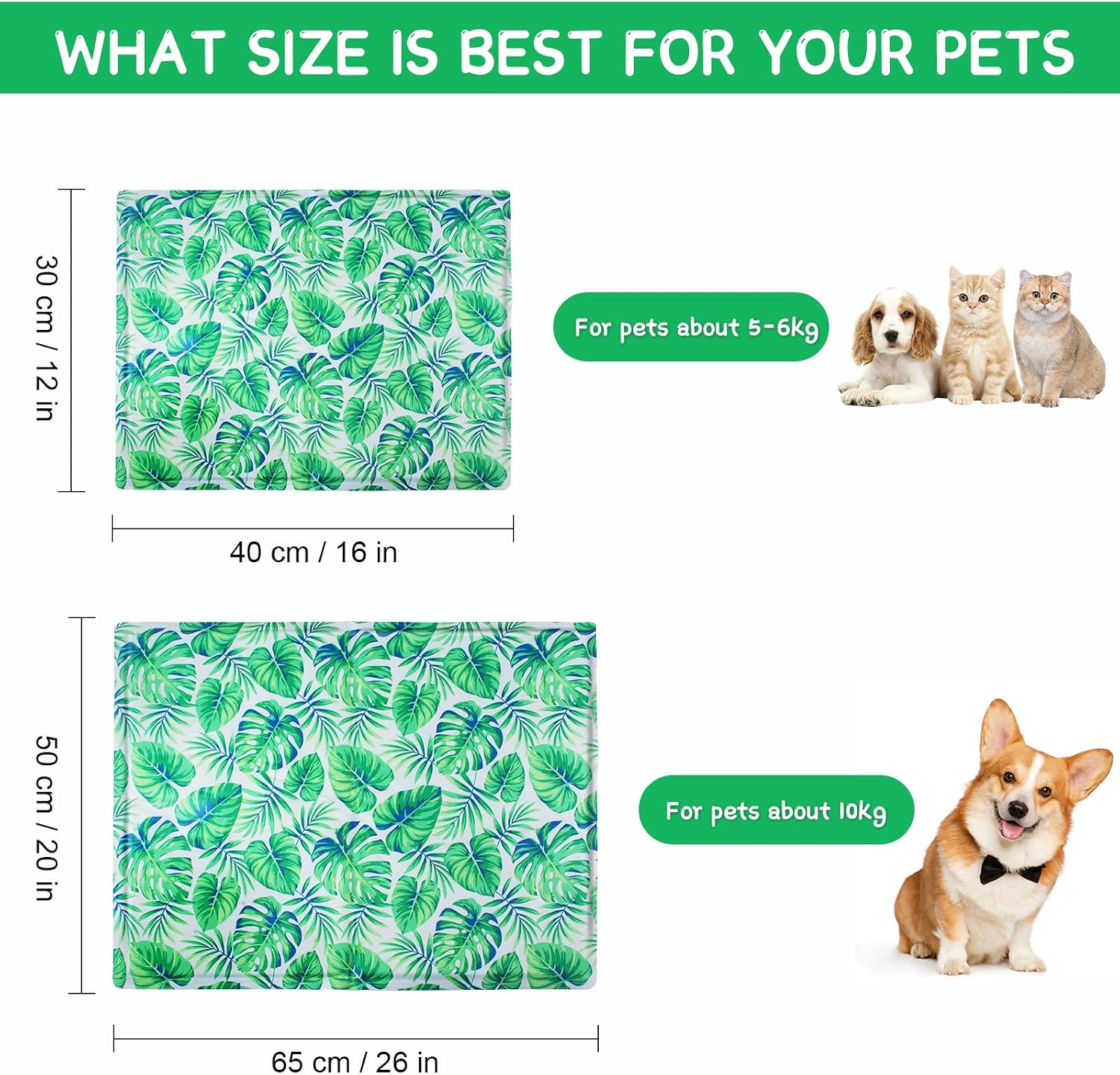 Qoosea Kuehlmatte fuer Hunde und Katzen 50x65 cm Selbstkuehlendes Gel 4cm-65cm