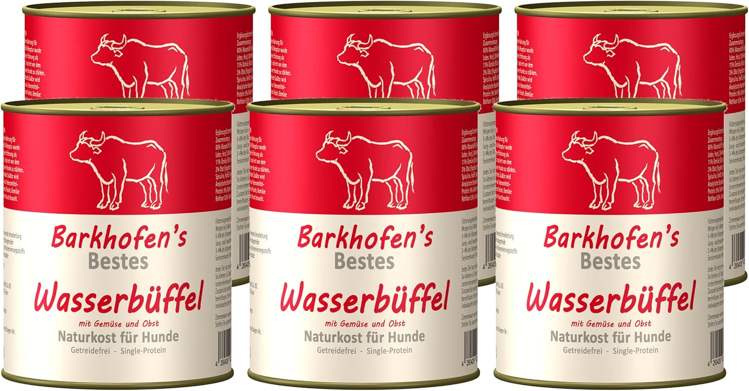 Barkhofen Nassfutter Hund 6 x 800g Wasserbueffel getreidefrei in Dosen