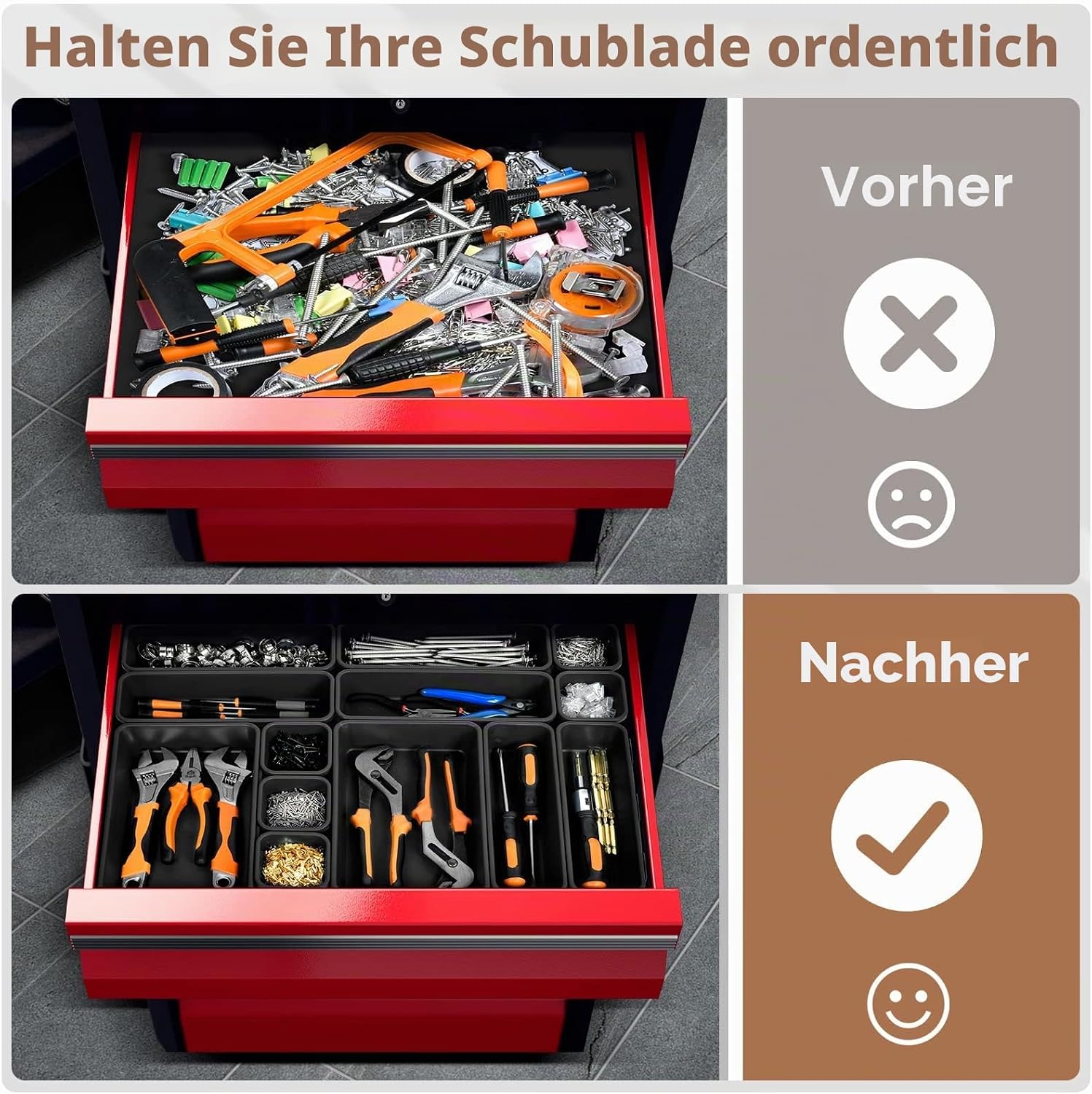 28-tlg. transparenter Schubladen-Organizer Set, 5 Groessen fuer Make-up Bad Buero Kue
