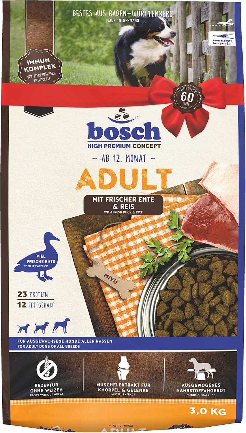 bosch HPC Adult mit Ente & Reis | Hundetrockenfutter für ausgewachsene Hunde all