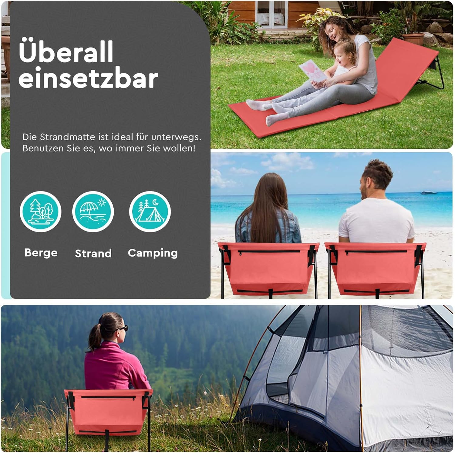 Intimo Living Strandliege klappbar verstellbar 152x51 cm Grau mit Tasche