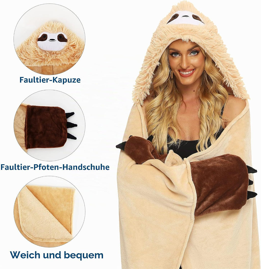 Faultier Kuscheldecke fuer Damen, flauschige Geschenkdecke, Geburtstag