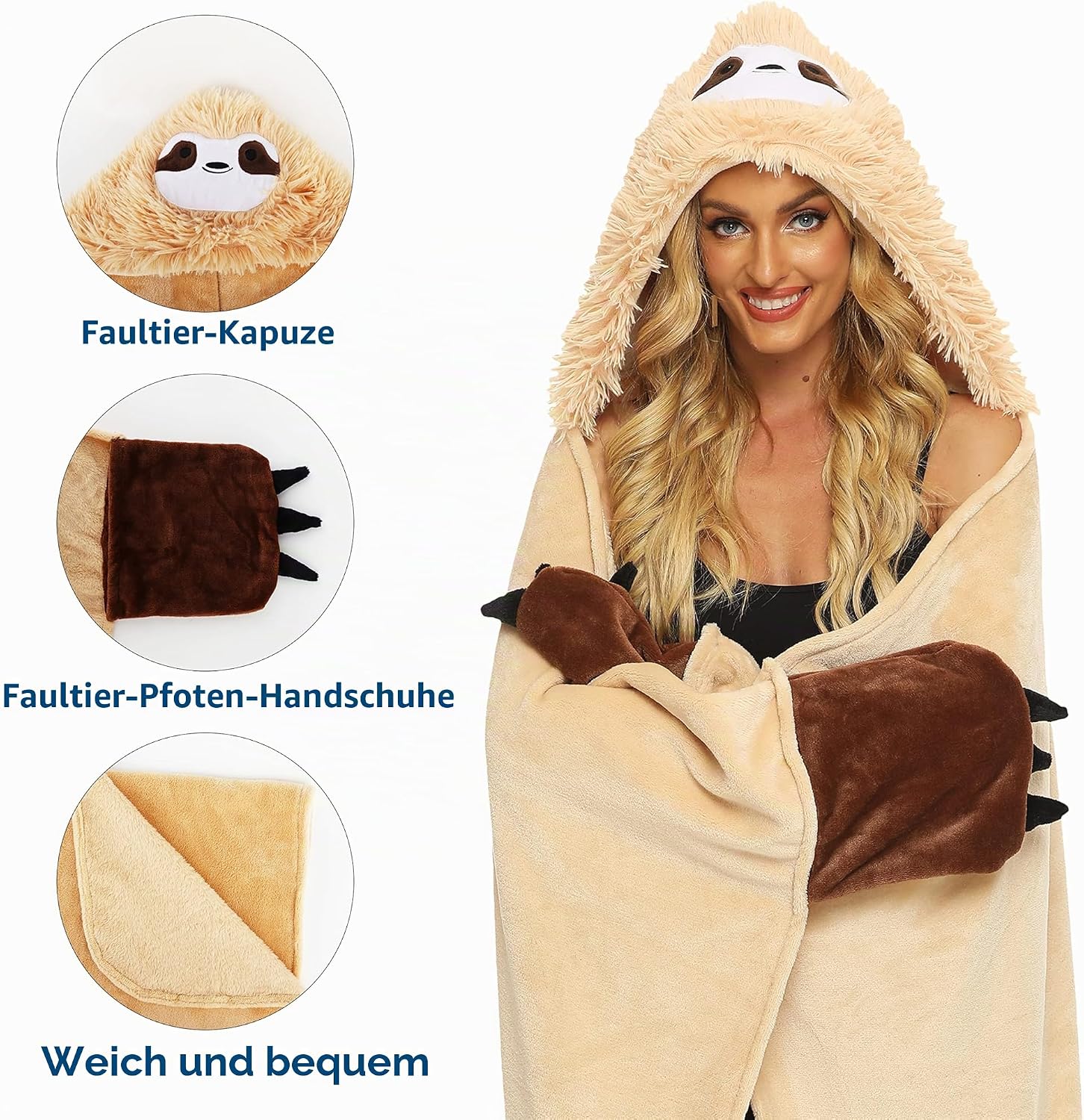 Faultier Kuscheldecke fuer Damen, flauschige Geschenkdecke, Geburtstag