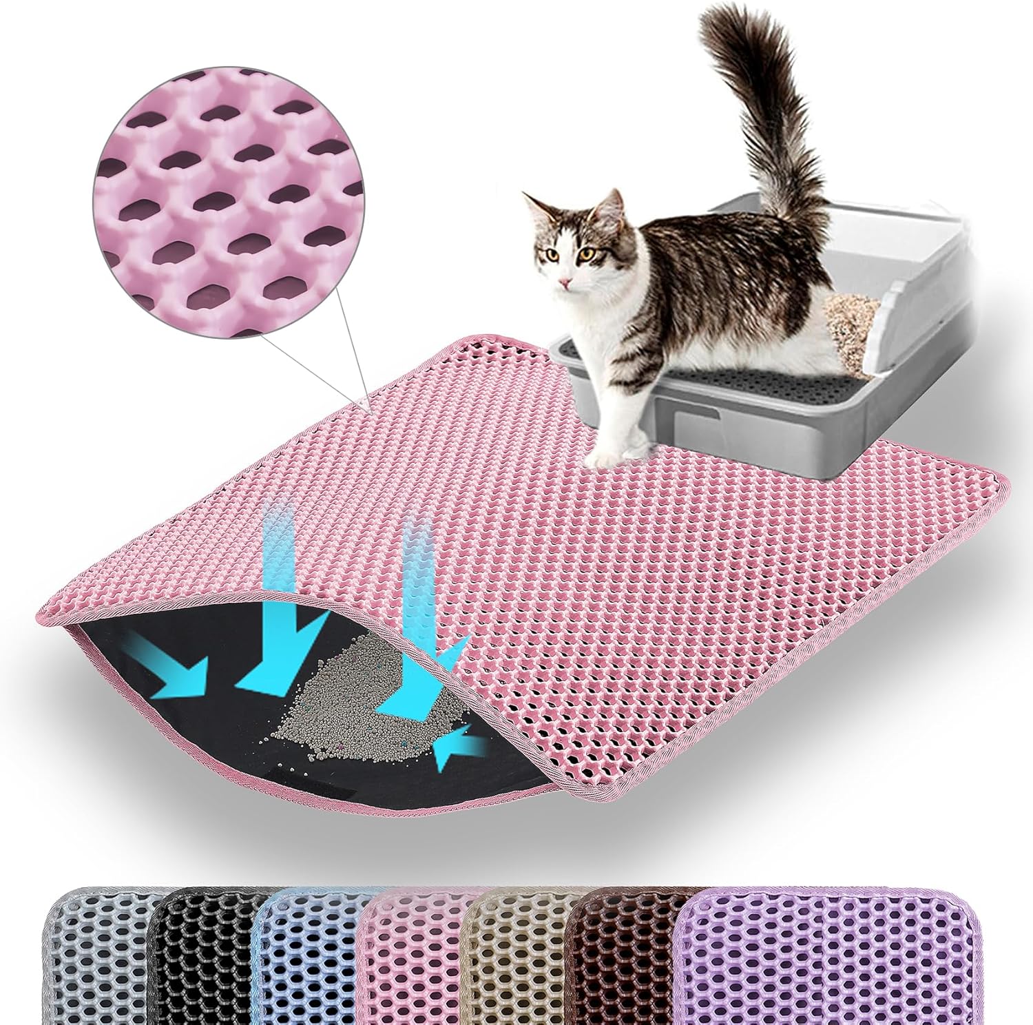 Katzenklo Matte 60×45 cm doppelschichtig wasserdicht Bienenwaben Blau