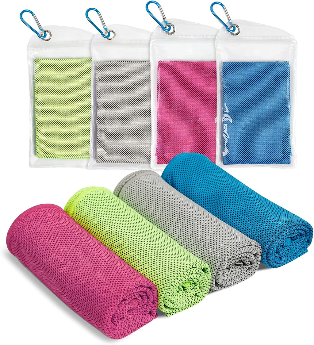 4x Kuehlhandtuch 30x100 cm mit wasserdichten Beuteln Mikrofaser Sport