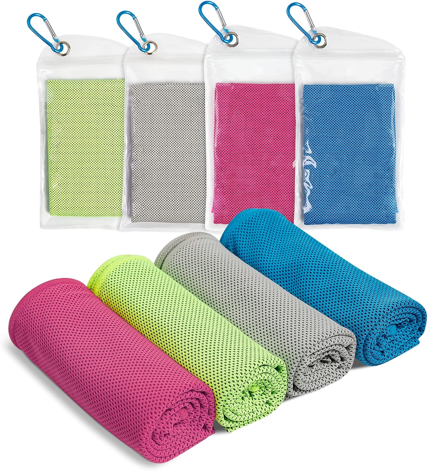 4x Kuehlhandtuch 30x100 cm mit wasserdichten Beuteln Mikrofaser Sport