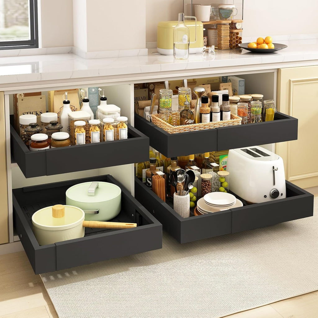 2x Ausziehbare Teleskopschublade Kueche Schrank Organizer Weiss 41cm-53cm