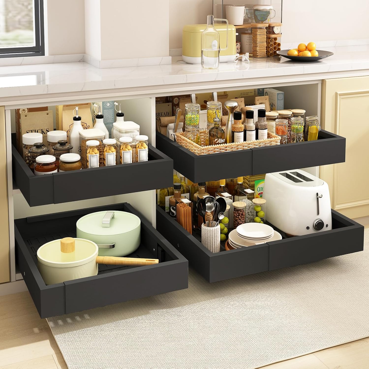 2x Ausziehbare Teleskopschublade Kueche Schrank Organizer Weiss 41cm-53cm