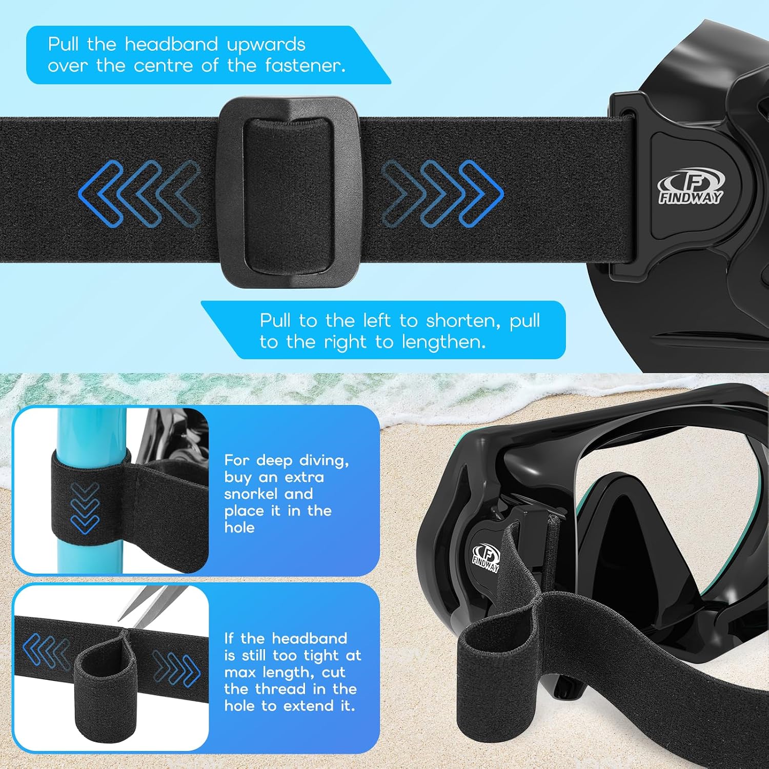 Findway Tauchmaske Erwachsene Teenager 180° Panorama-Glas Anti-Fog Nasenabdeckun