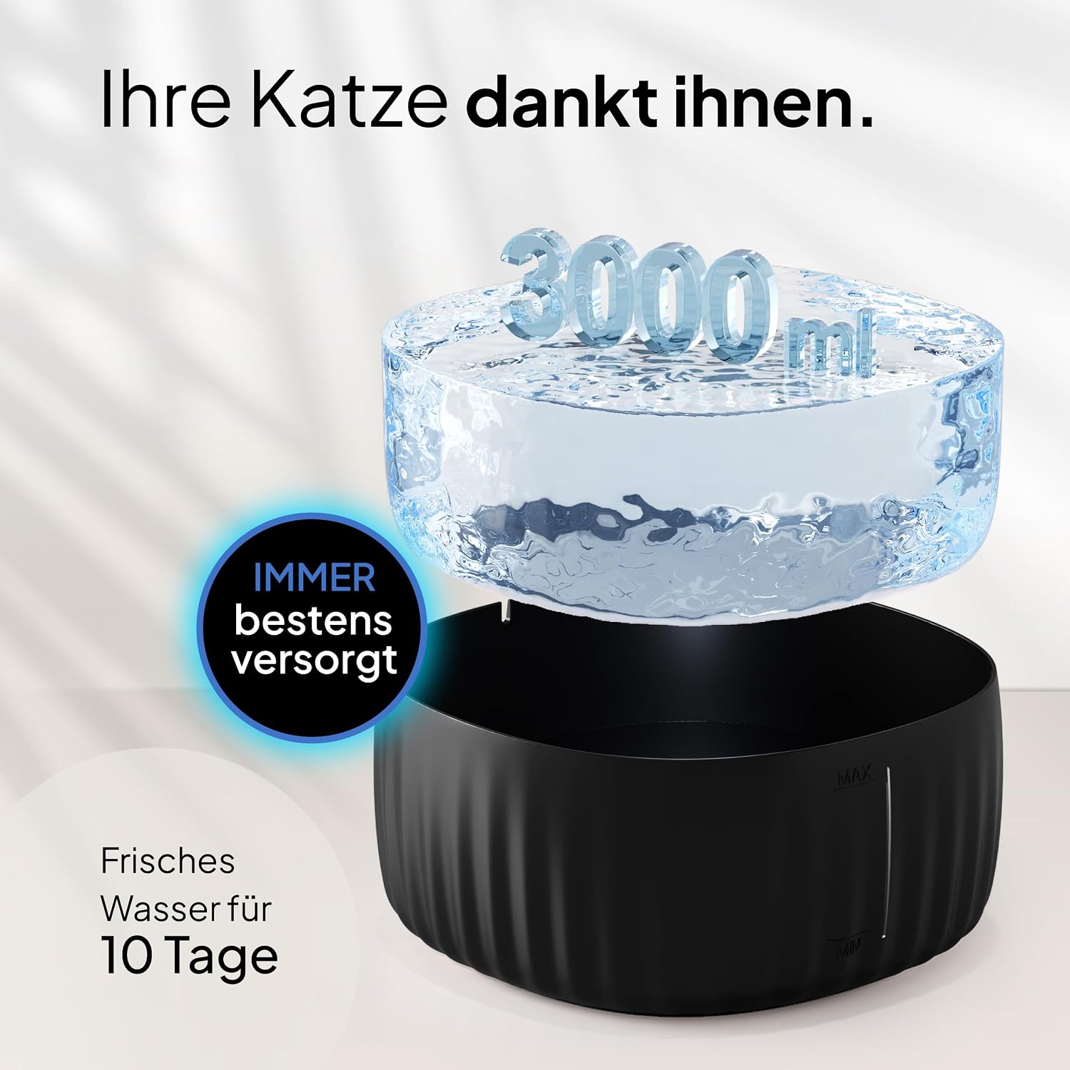 PrettyPaw Katzenbrunnen 3L leise BPA-frei mit LED und Aktivkohlefilter Schwarz
